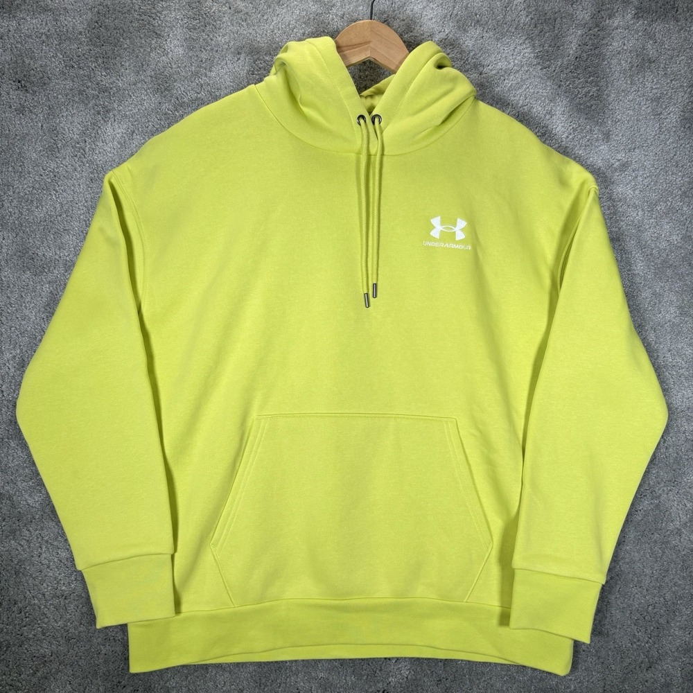 Under Armour Hoodie Sweatshirt Womens L Neon Lime Green Essential Fleece Logo